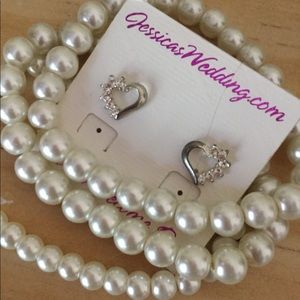 Never worn diamond earrings with 3 pearl bracelets